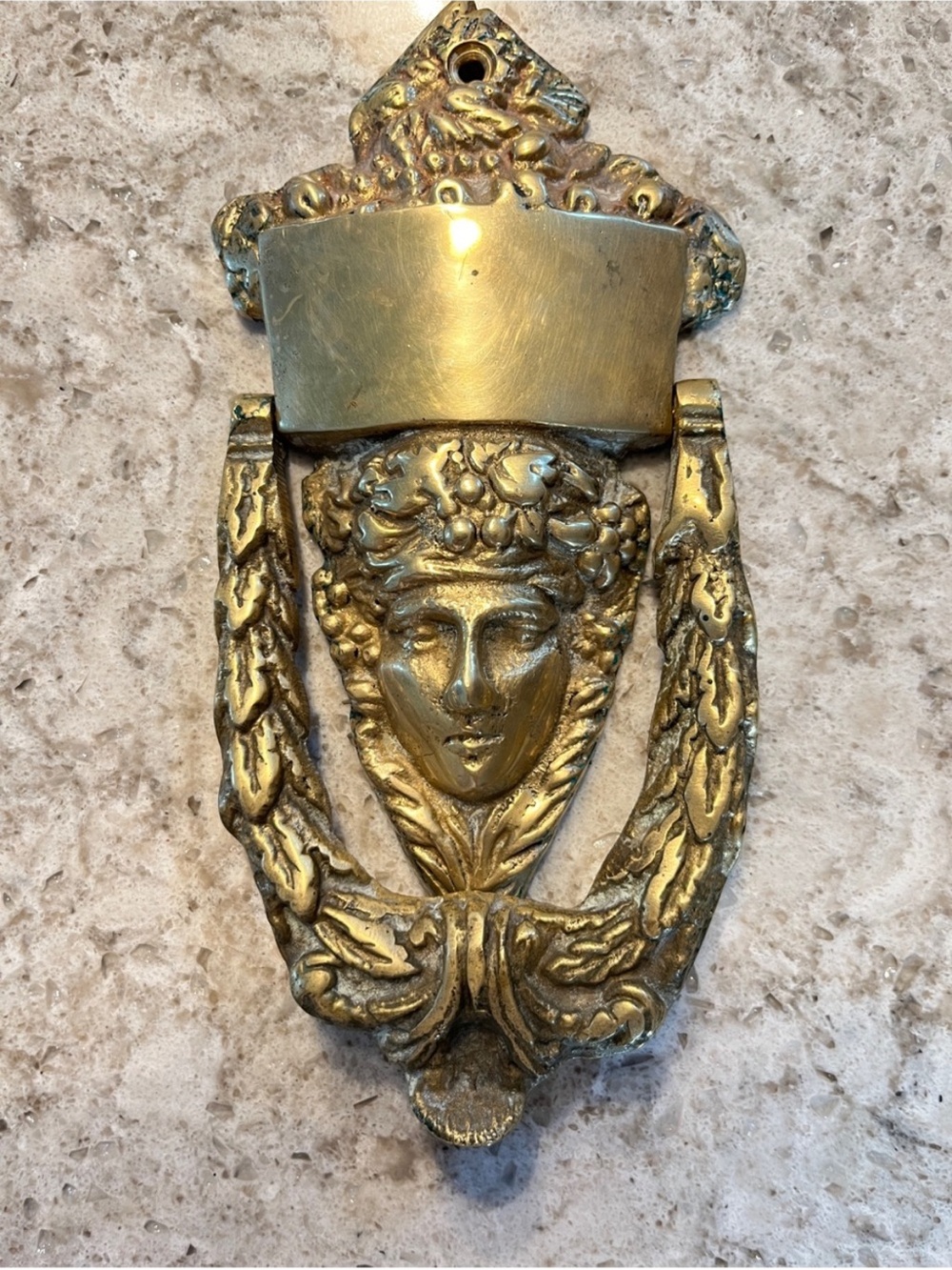 Vintage Cast Brass Goddess Door Knocker Architectural Salvage